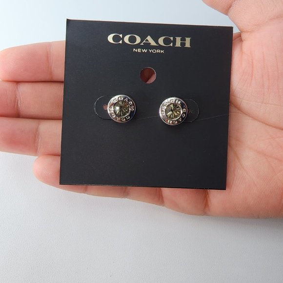 NEW COACH Silver Open Circle Stone Strand Earring studs - Picture 2 of 3